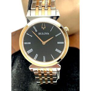 Bulova Women's Watch 98L265 Regatta Quartz Black Dial Rose Gold Silver Steel